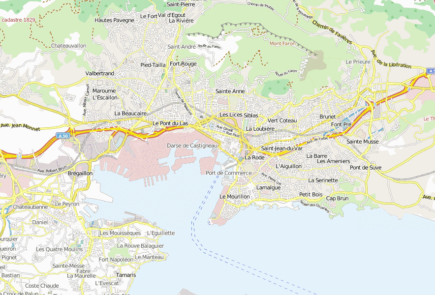 Marinemuseum Toulon-Stadtplan mit Satellitenaufnahme und Hotels von Toulon